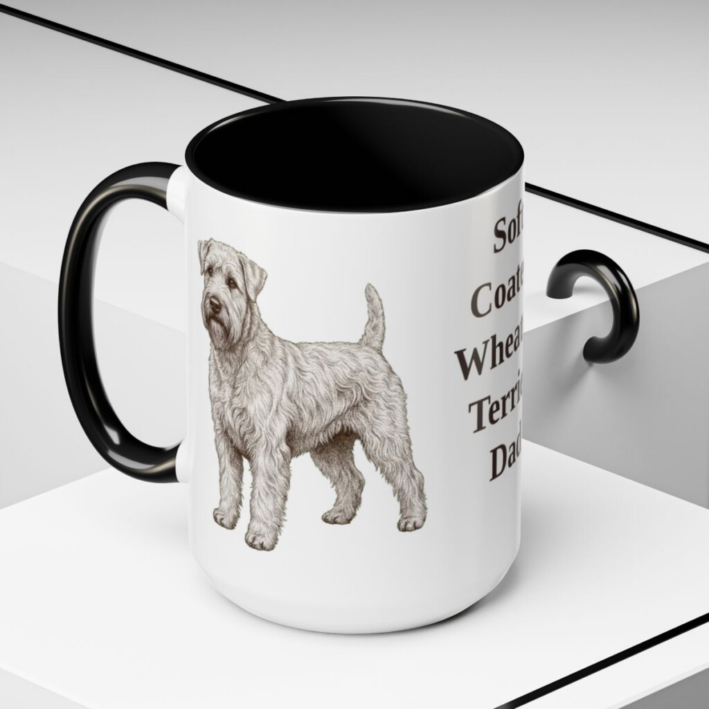 15oz Soft Coated Wheaten Terrier Dog Dad Mug, Black, lifestyle photo