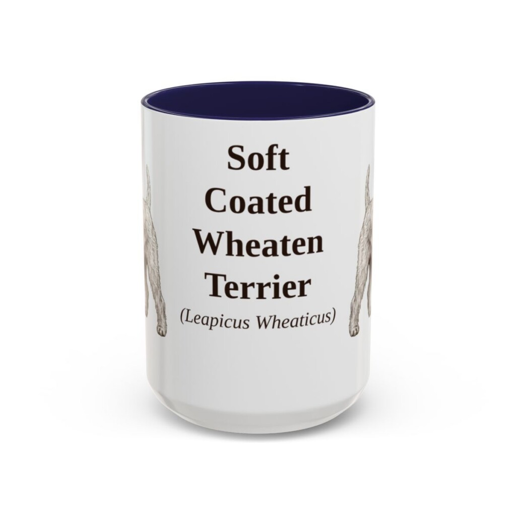 15oz Soft Coated Wheaten Terrier Latin Mug, Navy, front view