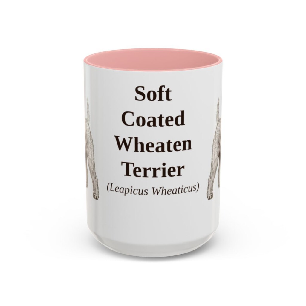 15oz Soft Coated Wheaten Terrier Latin Mug, Pink, front view