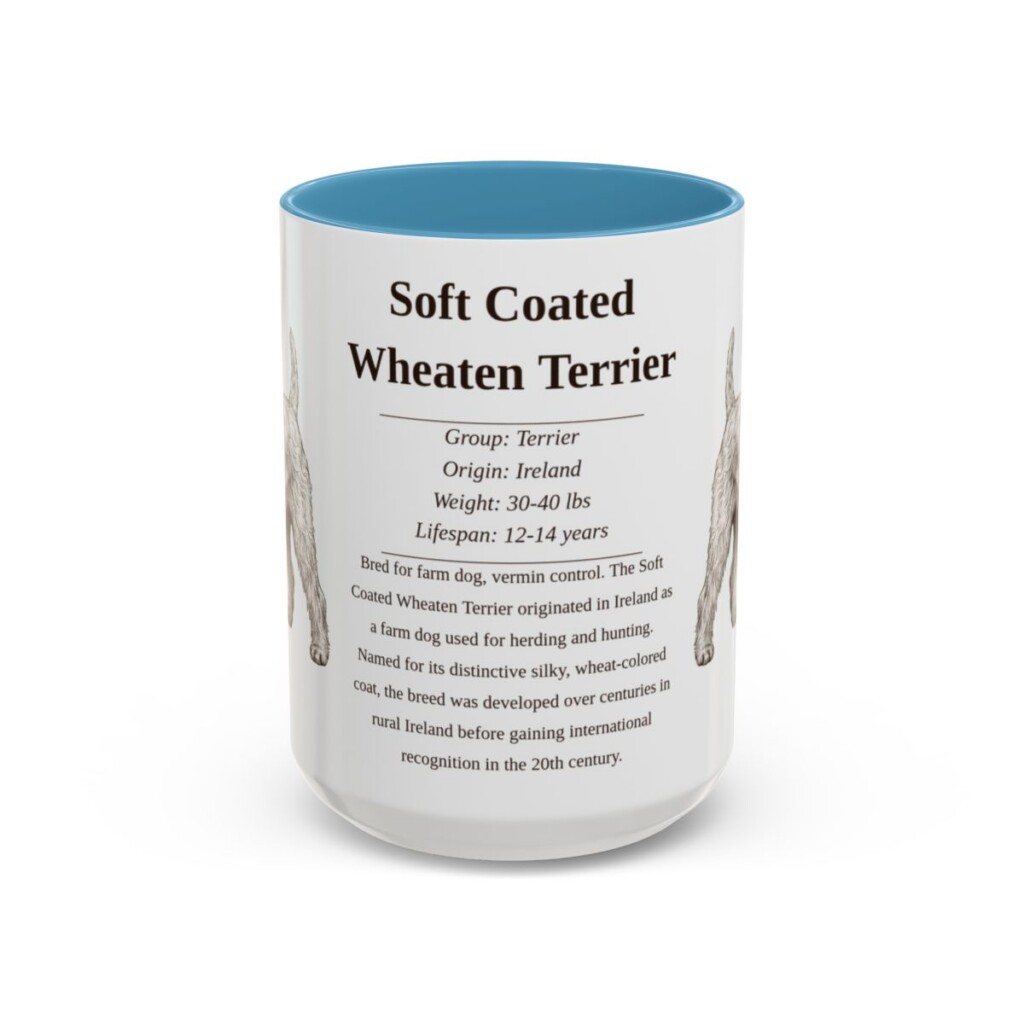 15oz Soft Coated Wheaten Terrier Mug, Light Blue, front view
