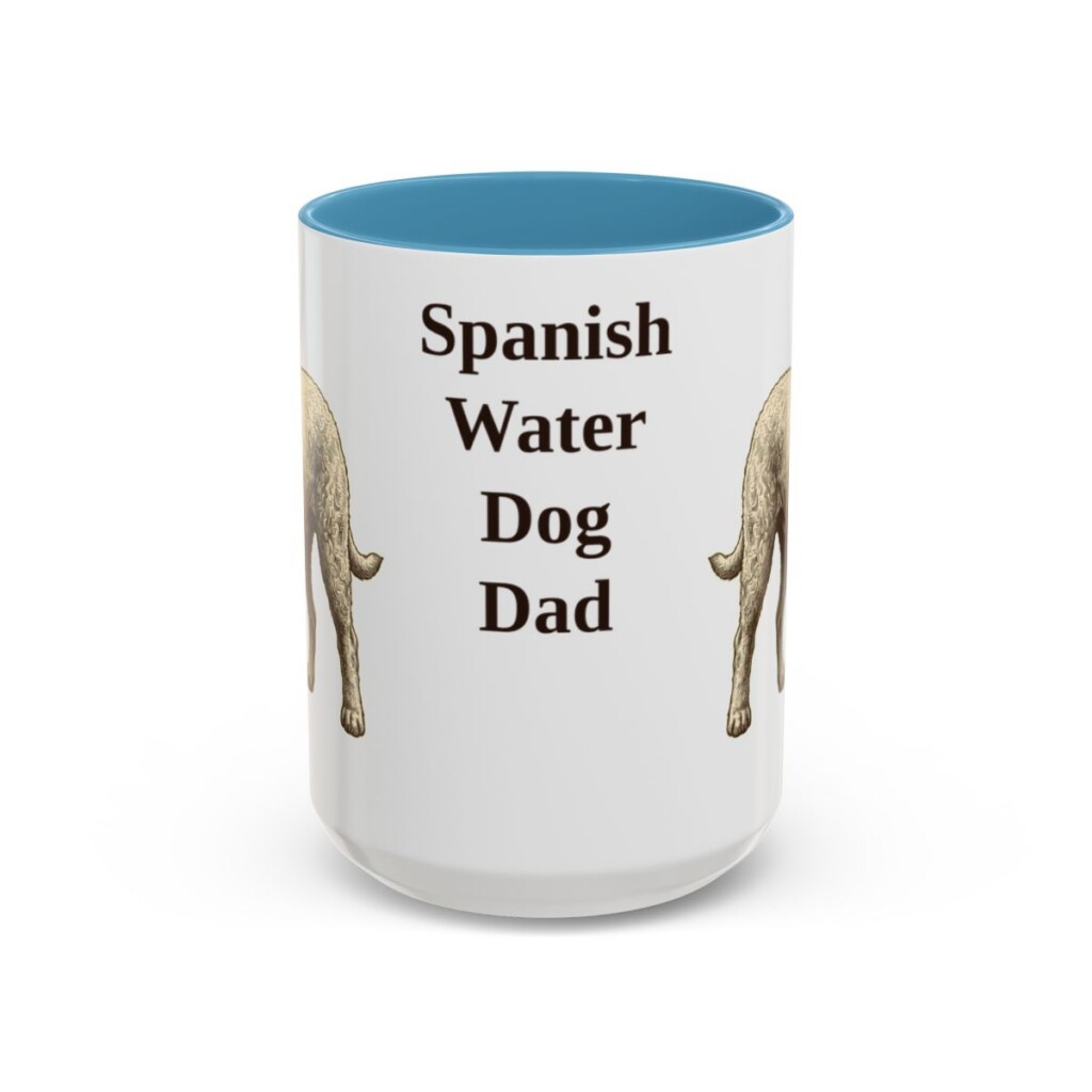 15oz Spanish Water Dog Dog Dad Mug, Light Blue, front view