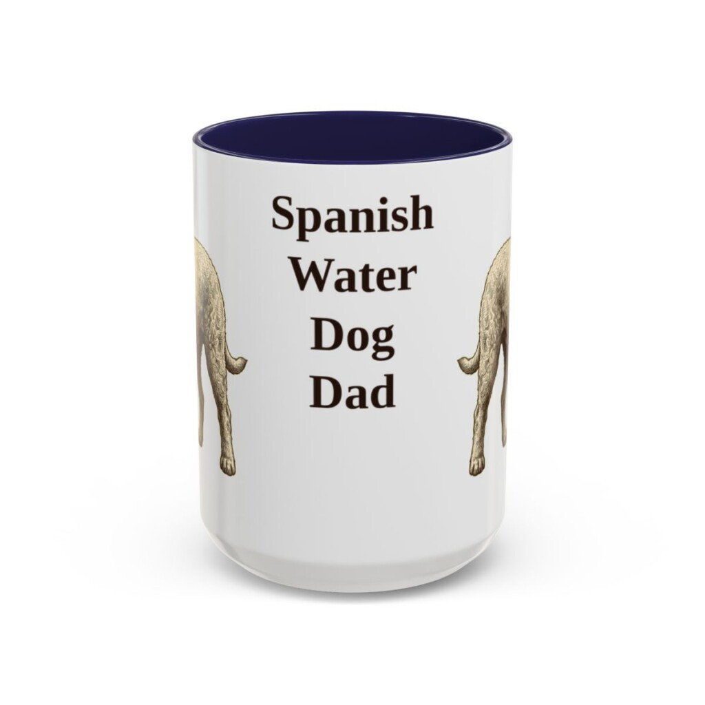 15oz Spanish Water Dog Dog Dad Mug, Navy, front view