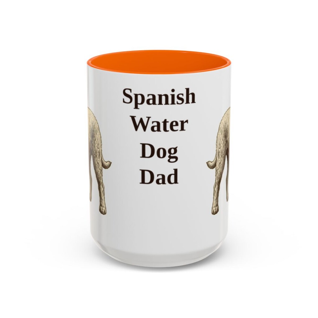 15oz Spanish Water Dog Dog Dad Mug, Orange, front view