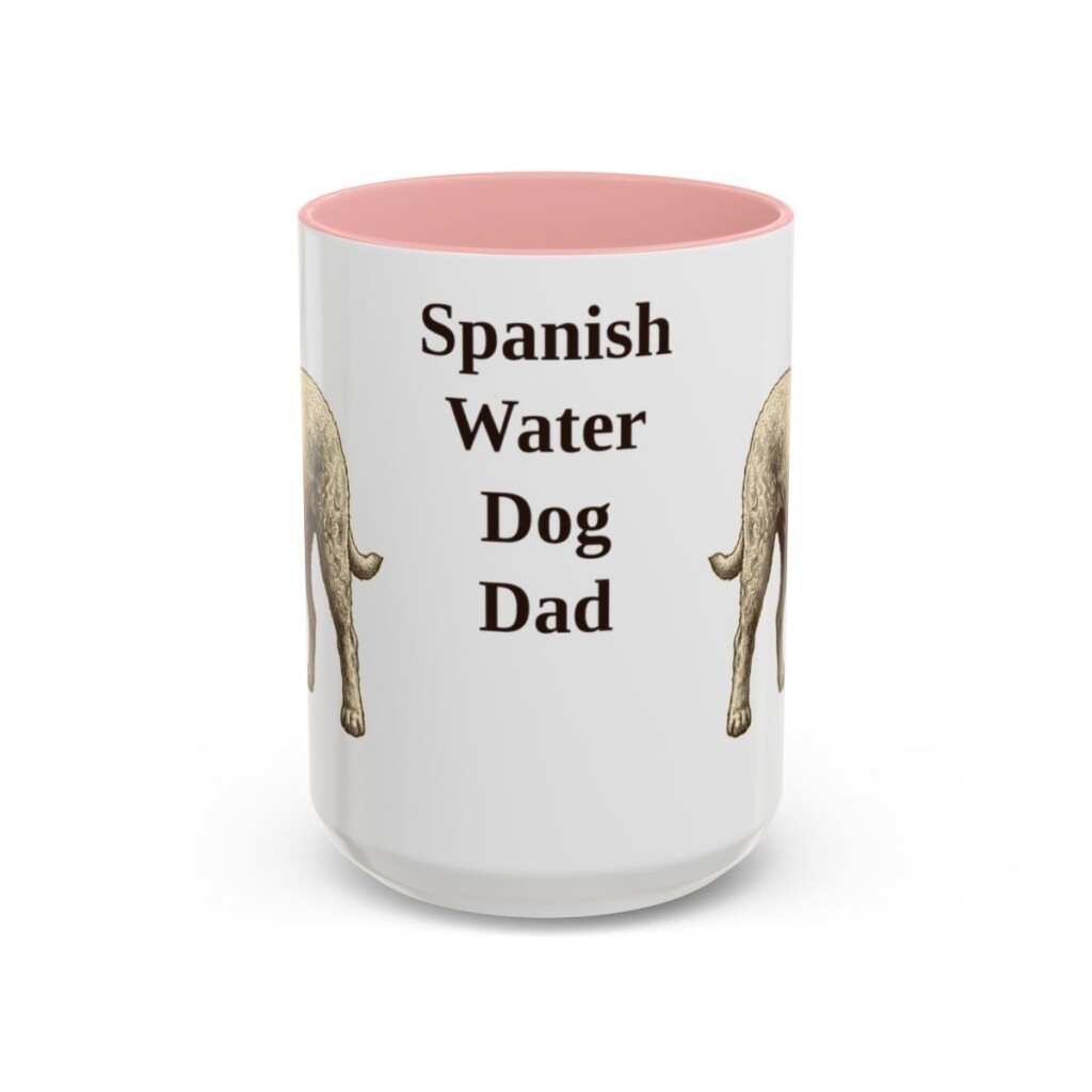 15oz Spanish Water Dog Dog Dad Mug, Pink, front view