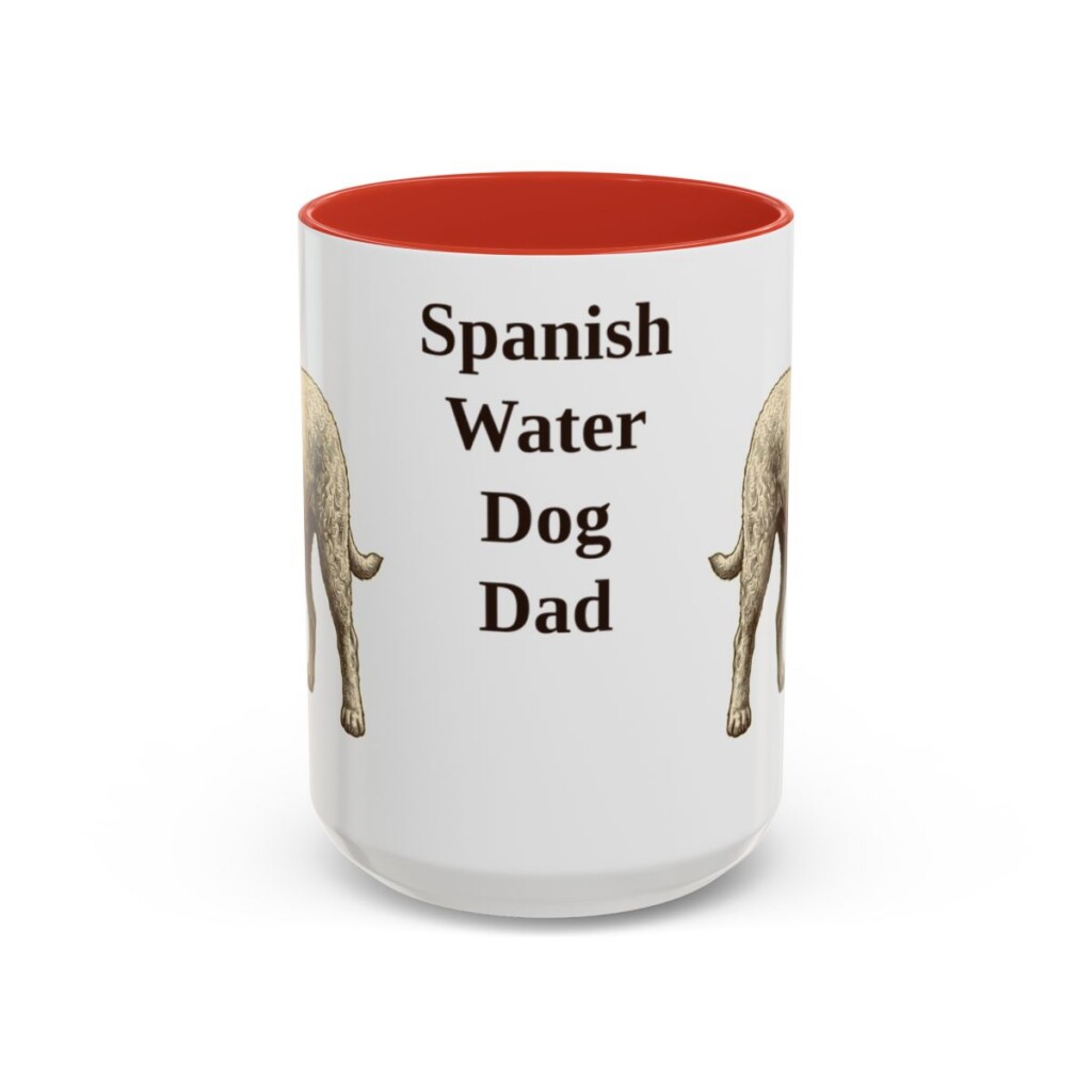 15oz Spanish Water Dog Dog Dad Mug, Red, front view