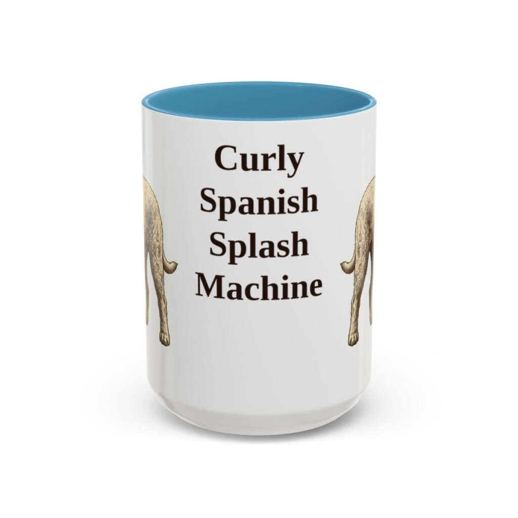 15oz Funny Spanish Water Dog Mug, Light Blue, front view