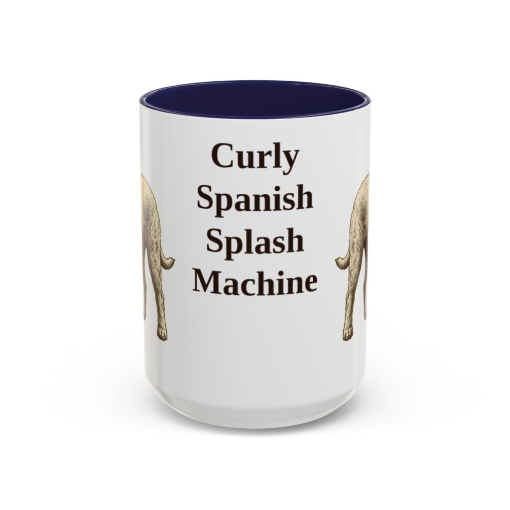 15oz Funny Spanish Water Dog Mug, Navy, front view