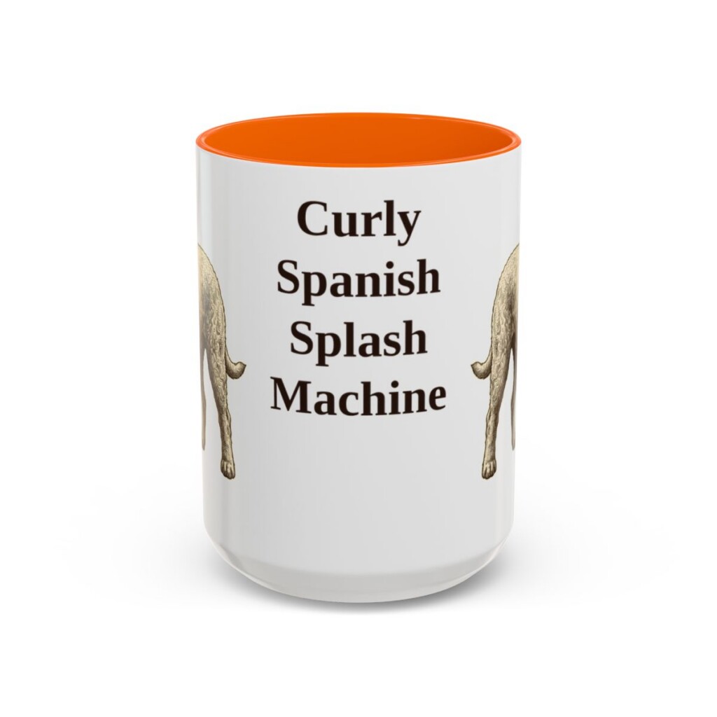 15oz Funny Spanish Water Dog Mug, Orange, front view