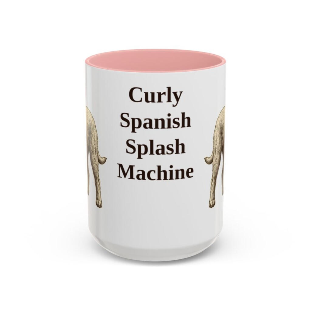 15oz Funny Spanish Water Dog Mug, Pink, front view