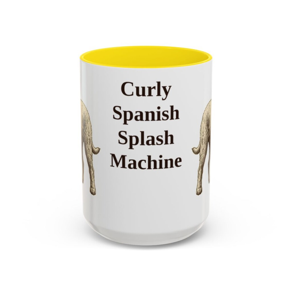 15oz Funny Spanish Water Dog Mug, Yellow, front view
