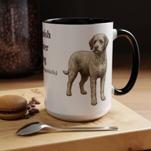 15oz Spanish Water Dog Latin Mug, Black, lifestyle photo