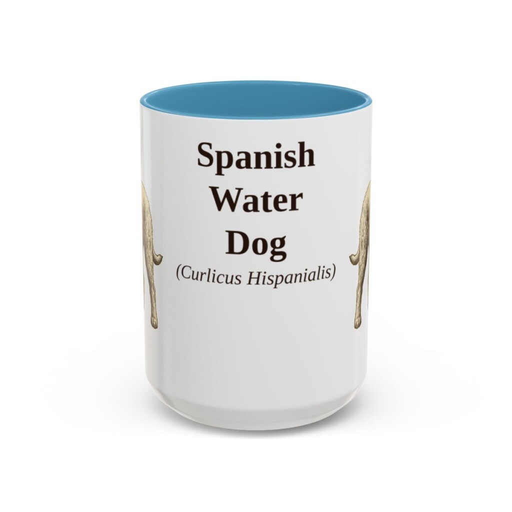 15oz-spanish-water-dog-mug-latin-light-blue 15oz Spanish Water Dog Latin Mug, Light Blue, front view