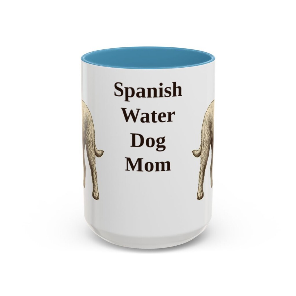 15oz Spanish Water Dog Dog Mom Mug, Light Blue, front view