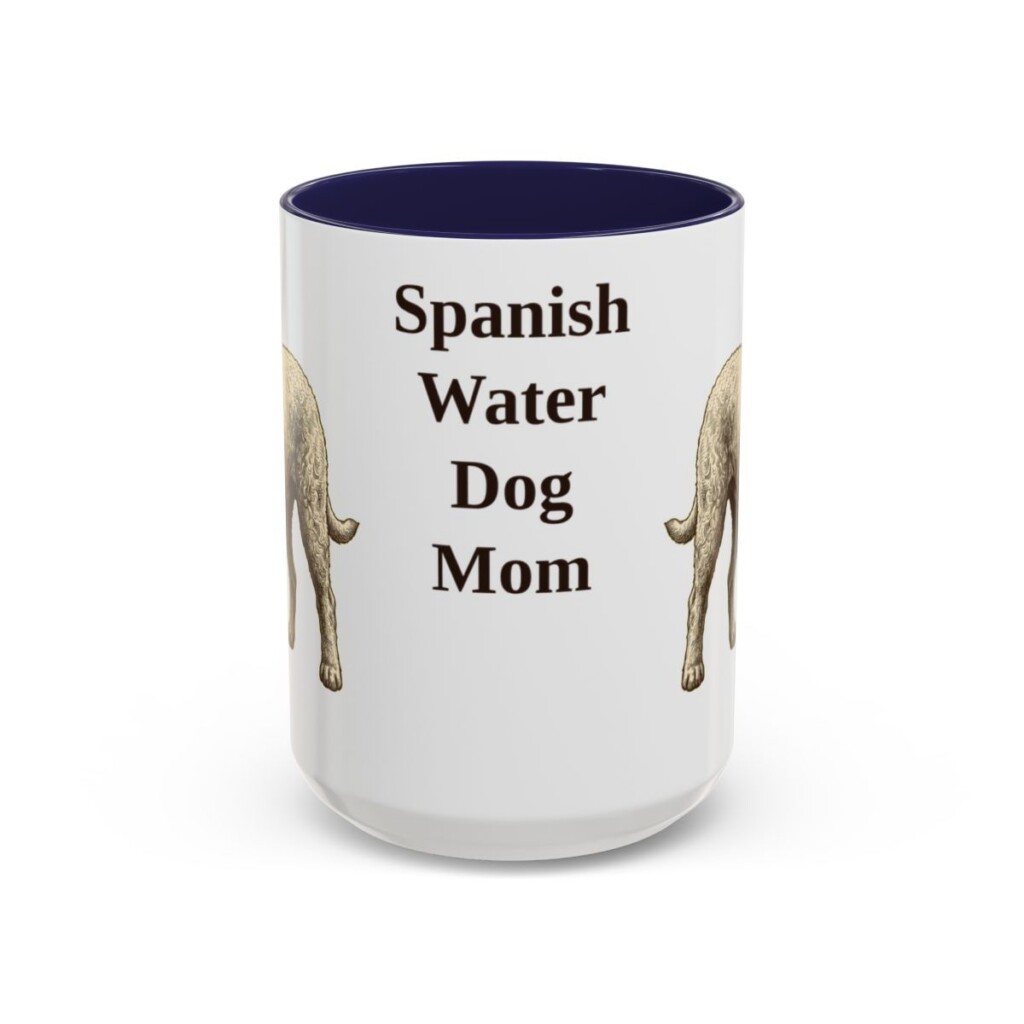 15oz Spanish Water Dog Dog Mom Mug, Navy, front view