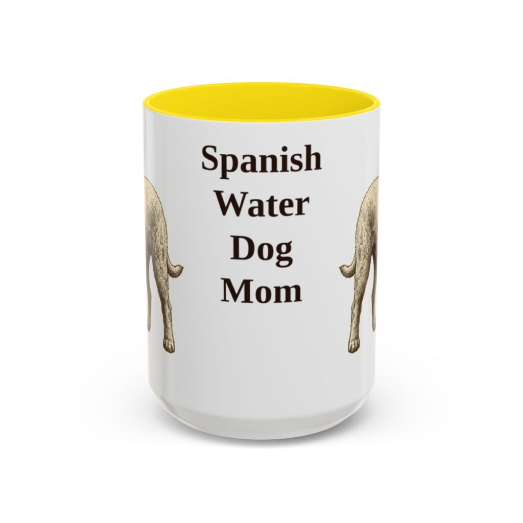 15oz Spanish Water Dog Dog Mom Mug, Yellow, front view