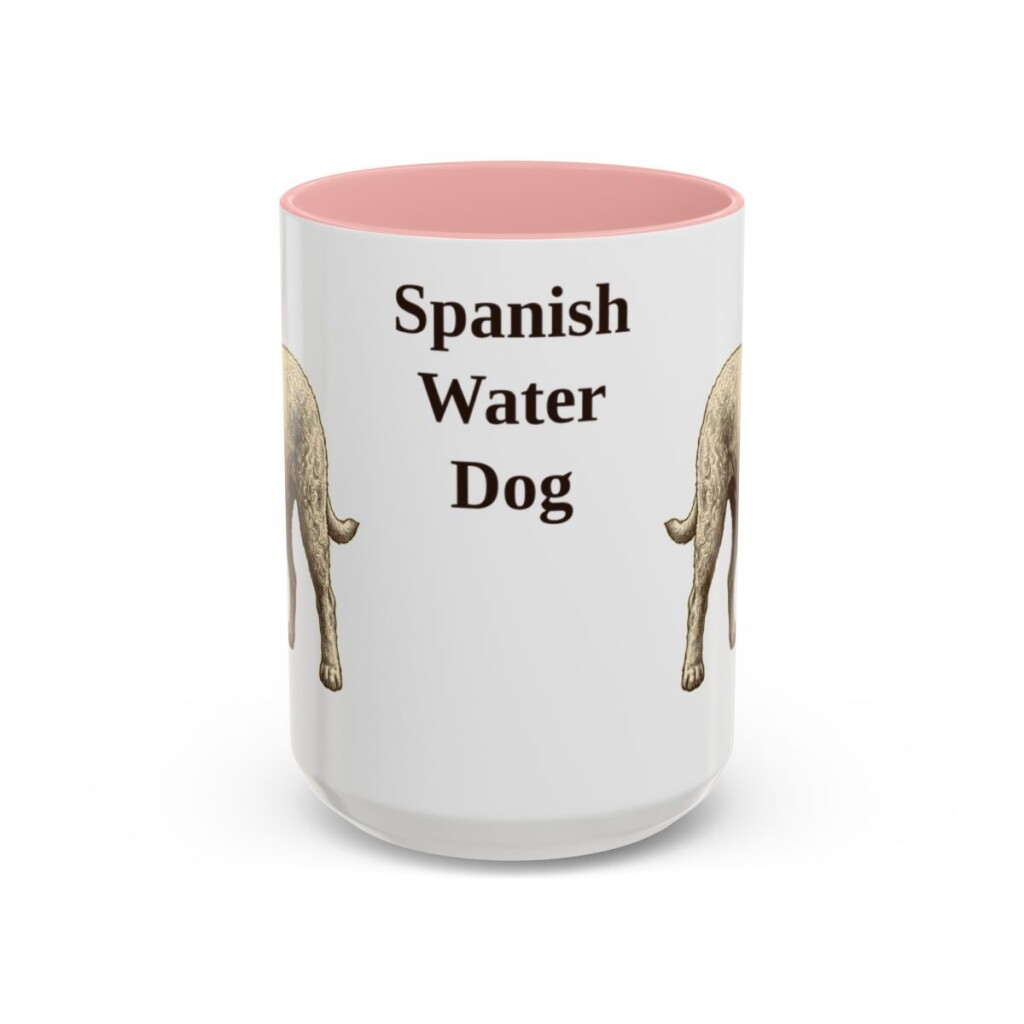 15oz Spanish Water Dog Mug, Pink, front view