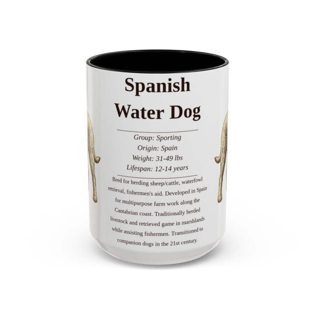 15oz Spanish Water Dog Mug, Black, front view