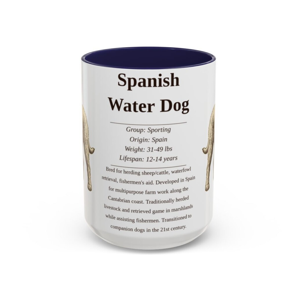 15oz Spanish Water Dog Mug, Navy, front view