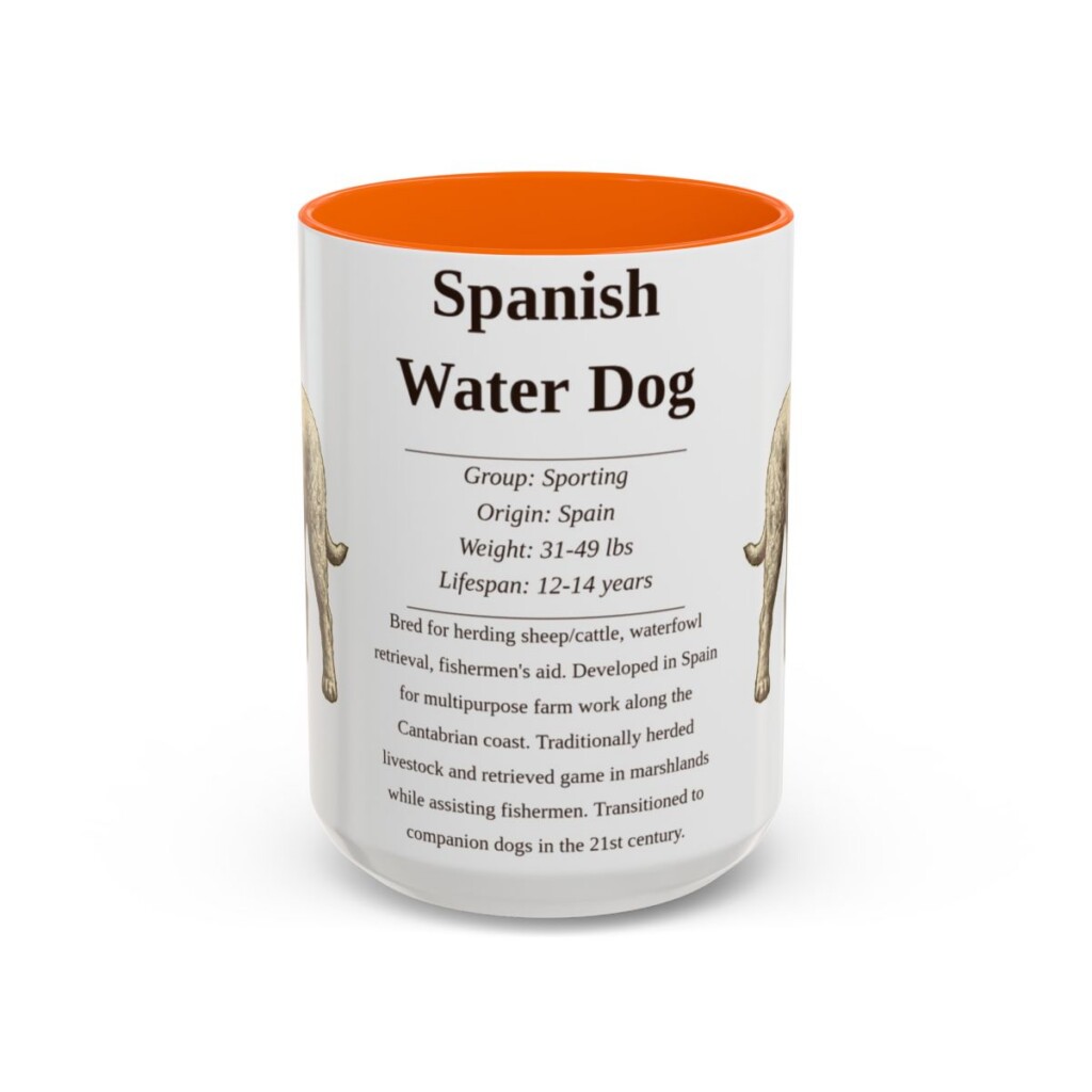 15oz Spanish Water Dog Mug, Orange, front view