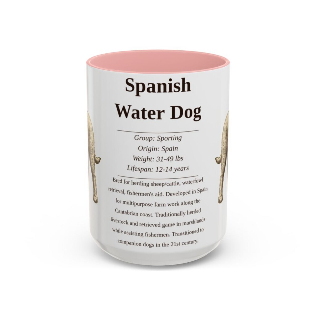 15oz Spanish Water Dog Mug, Pink, front view