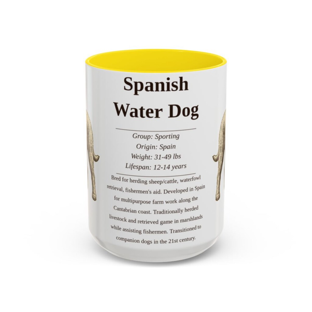 15oz Spanish Water Dog Mug, Yellow, front view