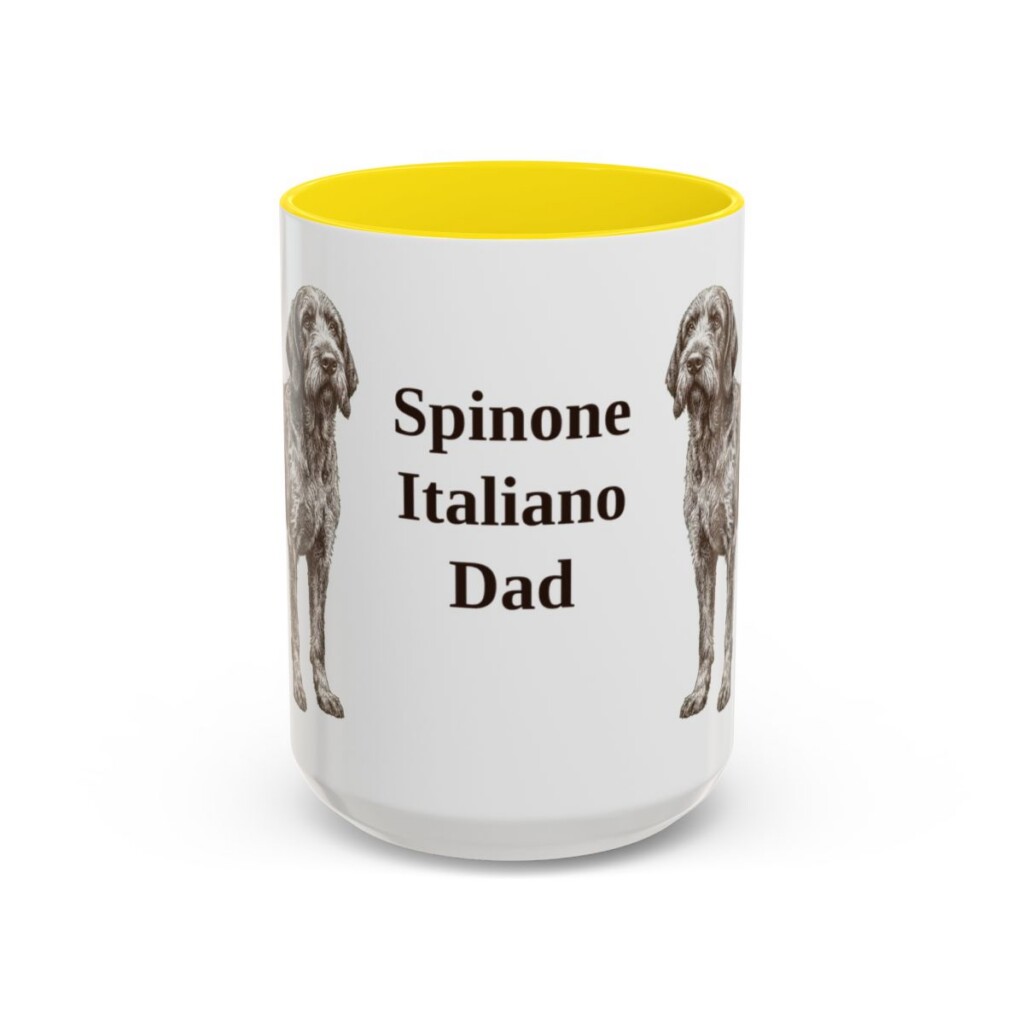 15oz Spinone Italiano Dog Dad Mug, Yellow, front view