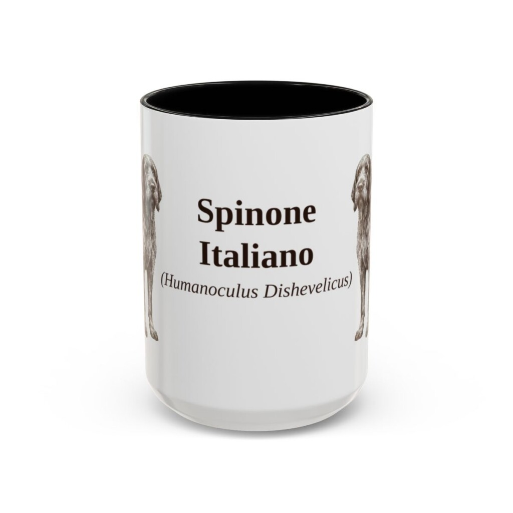15oz Spinone Italiano Latin Mug, Black, front view