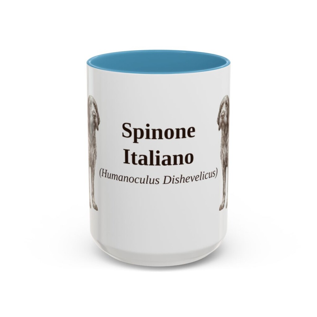 15oz Spinone Italiano Latin Mug, Light Blue, front view