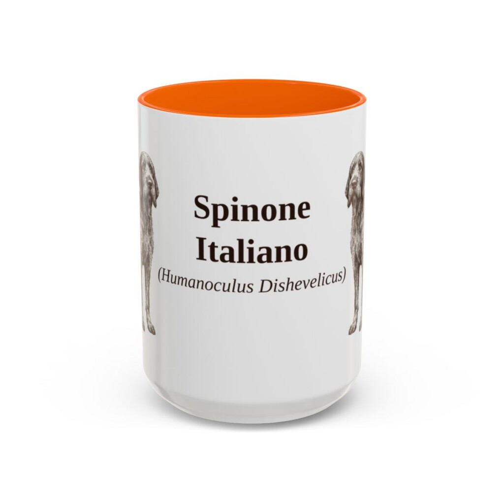 15oz Spinone Italiano Latin Mug, Orange, front view