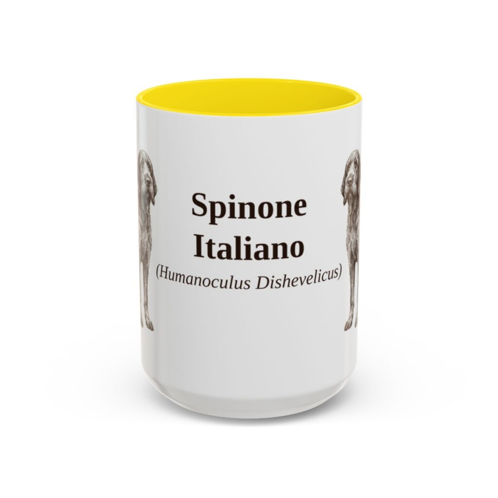 15oz Spinone Italiano Latin Mug, Yellow, front view