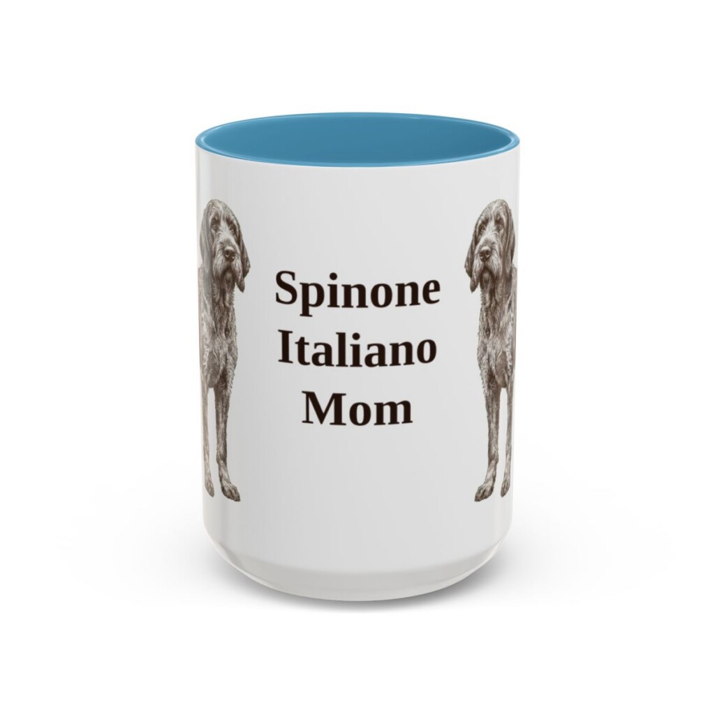 15oz Spinone Italiano Dog Mom Mug, Light Blue, front view