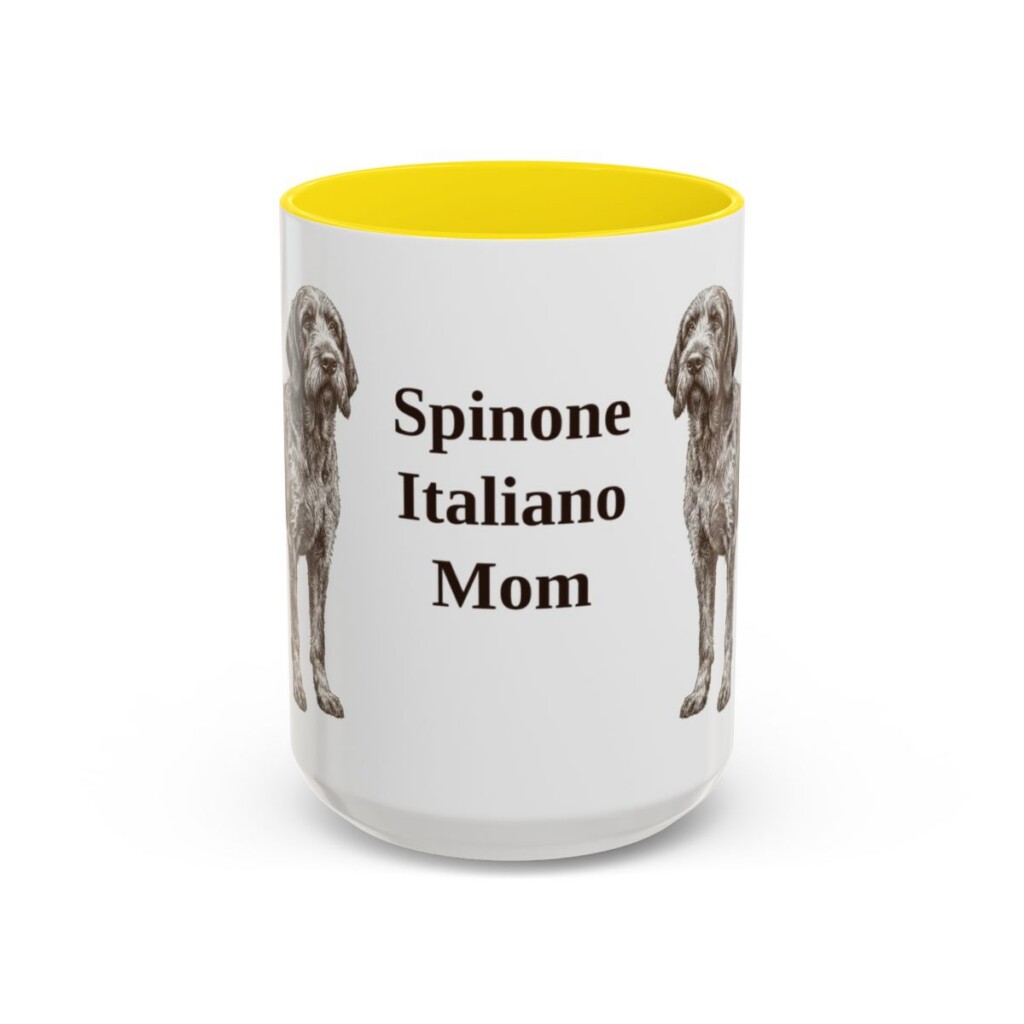 15oz Spinone Italiano Dog Mom Mug, Yellow, front view