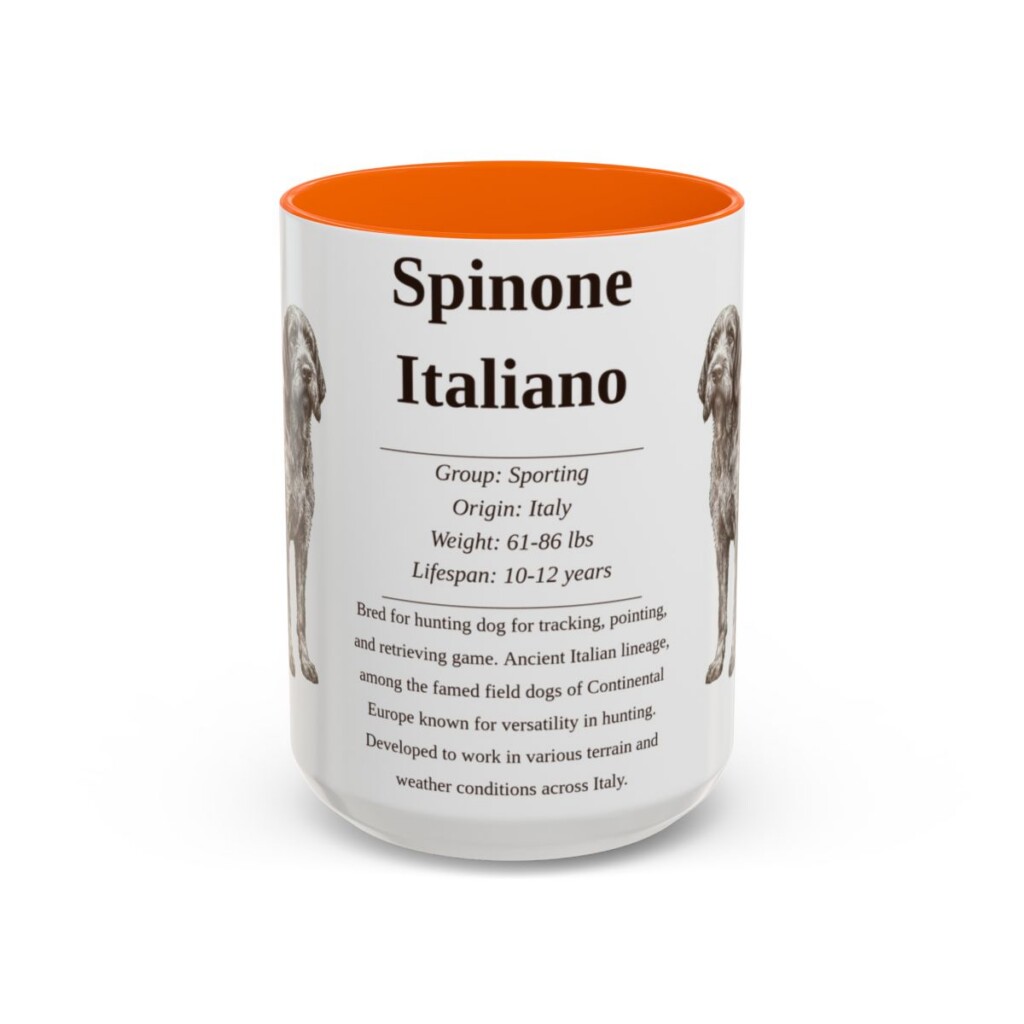 15oz Spinone Italiano Mug, Orange, front view