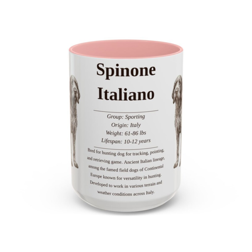15oz Spinone Italiano Mug, Pink, front view
