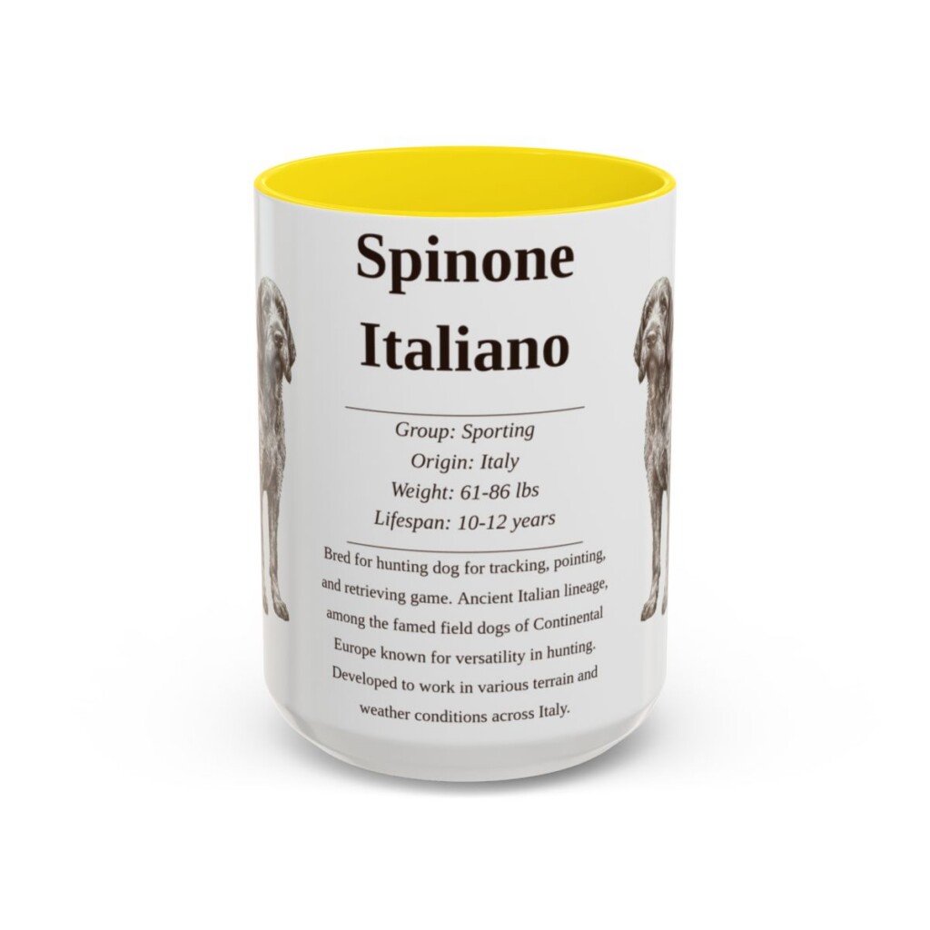15oz Spinone Italiano Mug, Yellow, front view