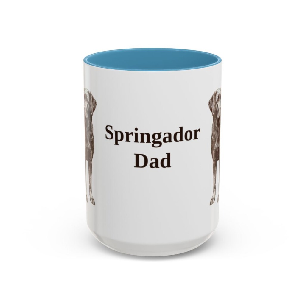 15oz Springador Dog Dad Mug, Light Blue, front view