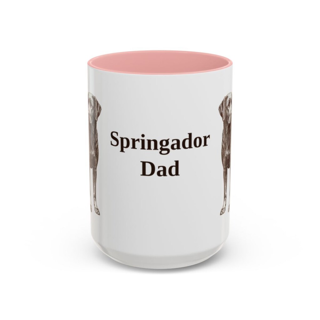 15oz Springador Dog Dad Mug, Pink, front view