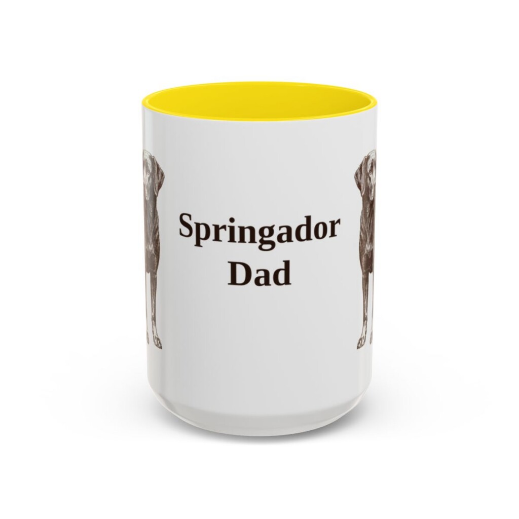 15oz Springador Dog Dad Mug, Yellow, front view