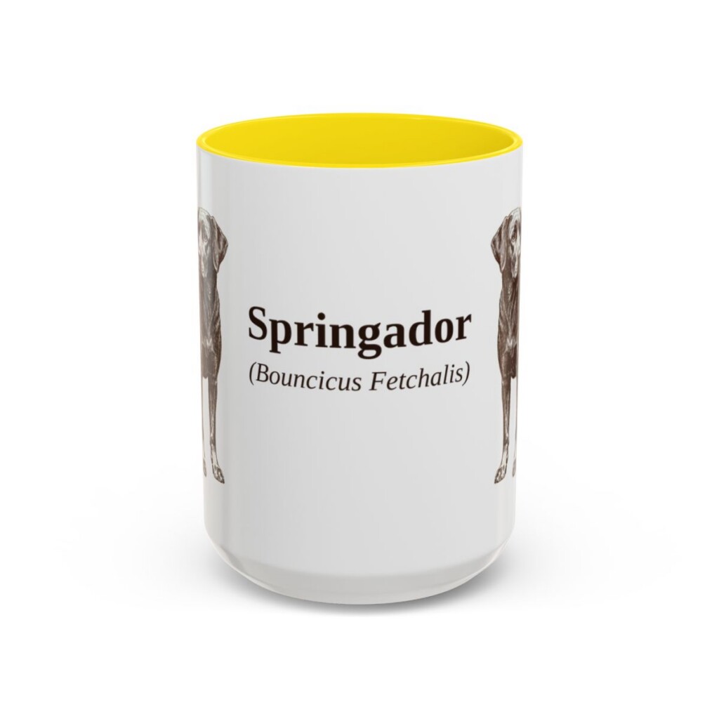 15oz Springador Latin Mug, Yellow, front view
