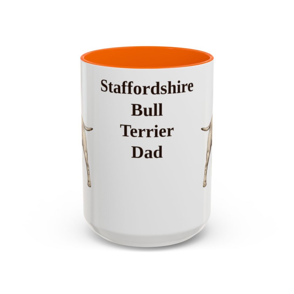15oz Staffordshire Bull Terrier Dog Dad Mug, Orange, front view
