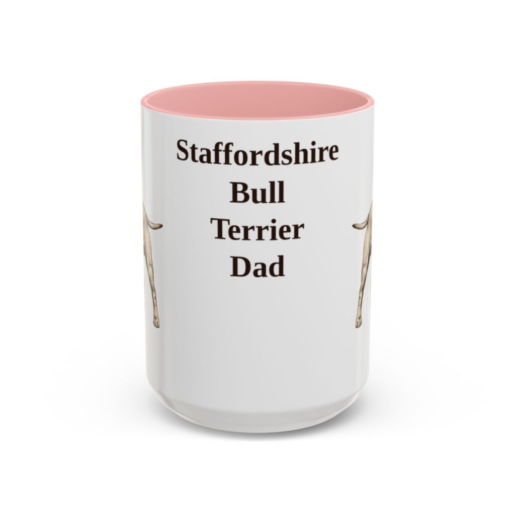 15oz Staffordshire Bull Terrier Dog Dad Mug, Pink, front view