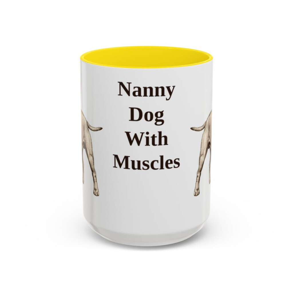 15oz Funny Staffordshire Bull Terrier Mug, Yellow, front view