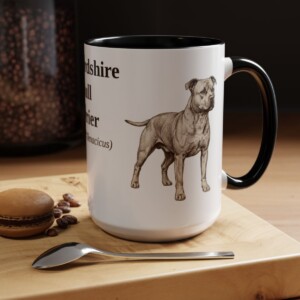 15oz Staffordshire Bull Terrier Latin Mug, Black, lifestyle photo
