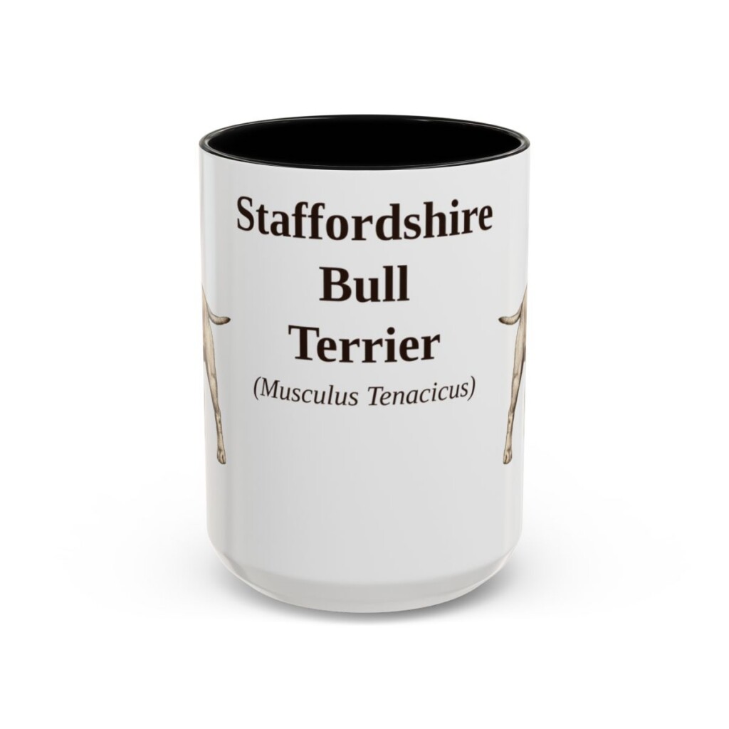 15oz Staffordshire Bull Terrier Latin Mug, Black, front view