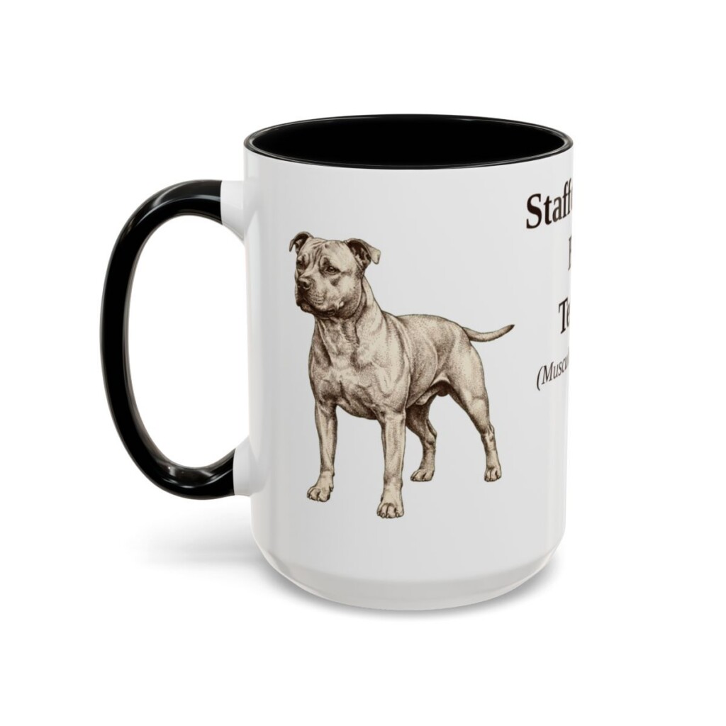 15oz Staffordshire Bull Terrier Latin Mug, Black, left side view