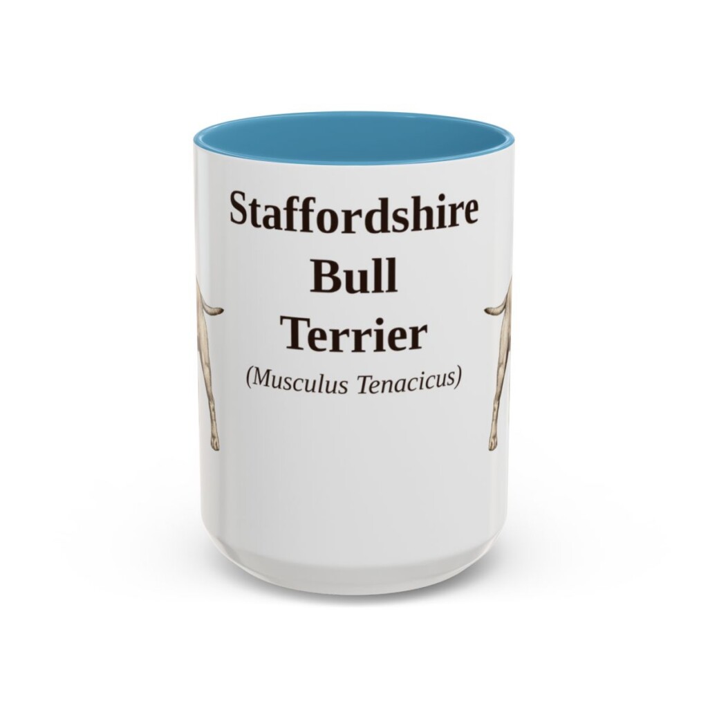15oz Staffordshire Bull Terrier Latin Mug, Light Blue, front view