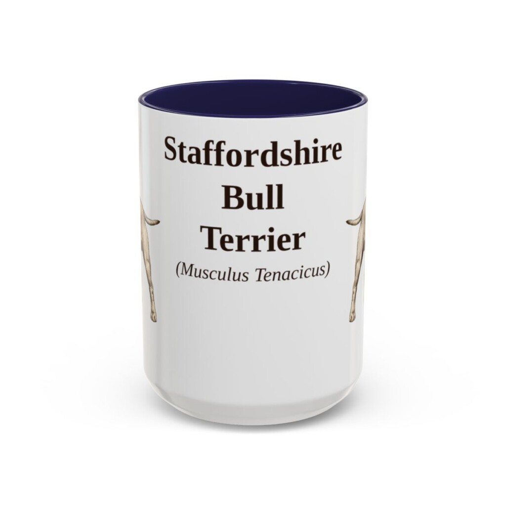 15oz Staffordshire Bull Terrier Latin Mug, Navy, front view
