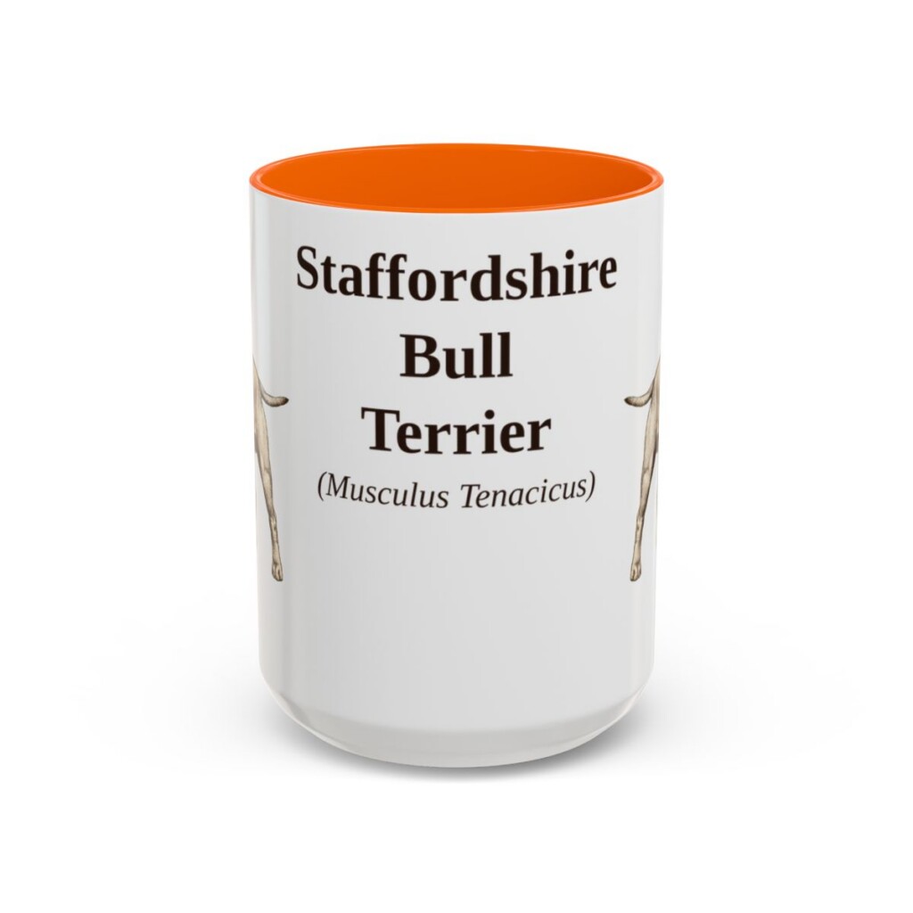 15oz Staffordshire Bull Terrier Latin Mug, Orange, front view