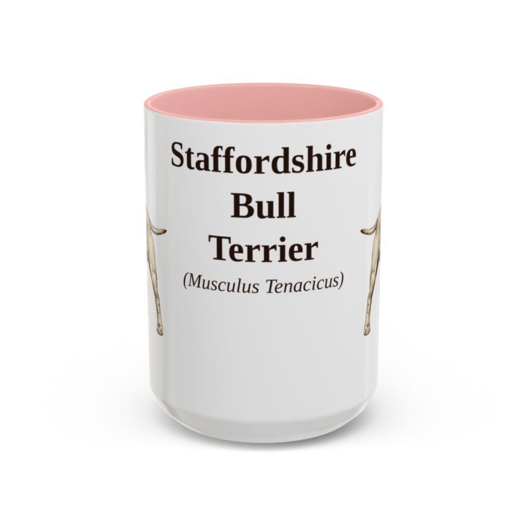 15oz Staffordshire Bull Terrier Latin Mug, Pink, front view