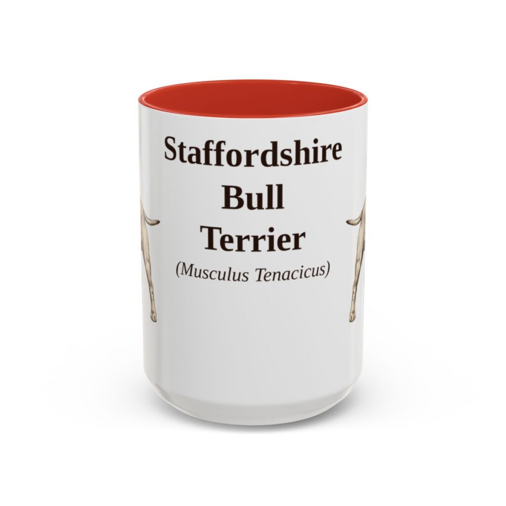 15oz Staffordshire Bull Terrier Latin Mug, Red, front view